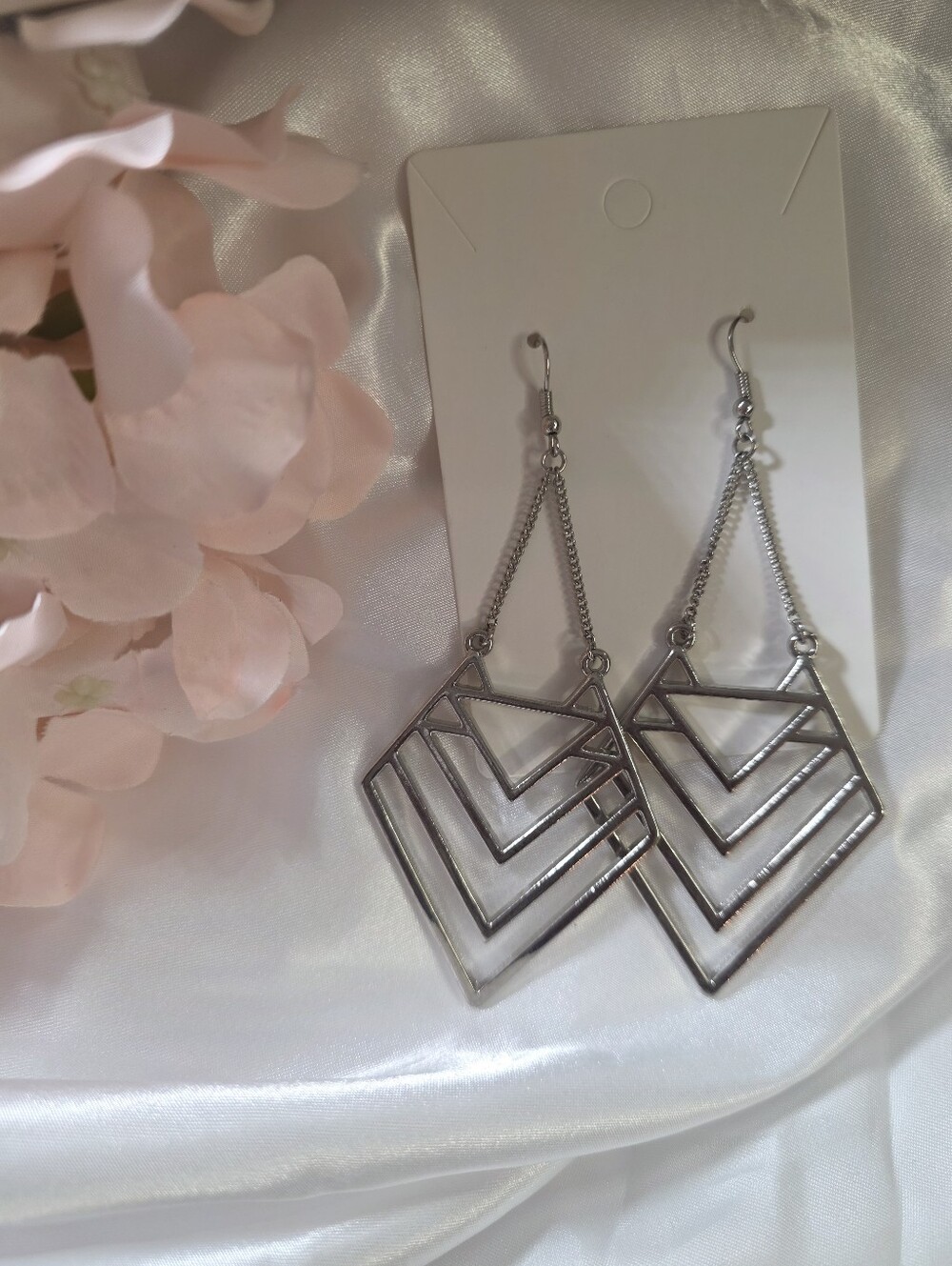 Silver Geometric Layered Dangle Earrings - Women Jewelry